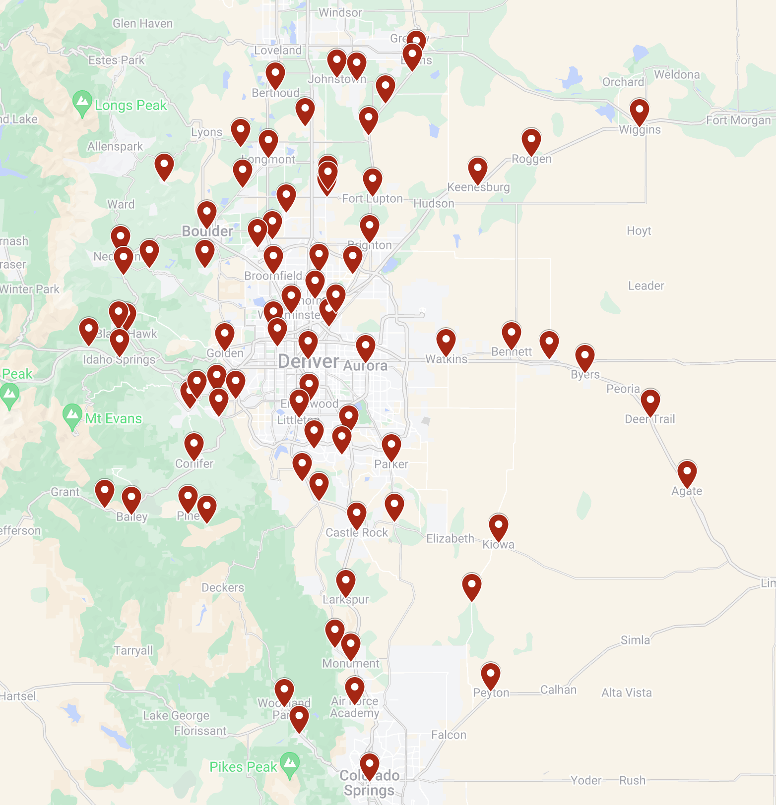 Denver Pro Mechanical service area map